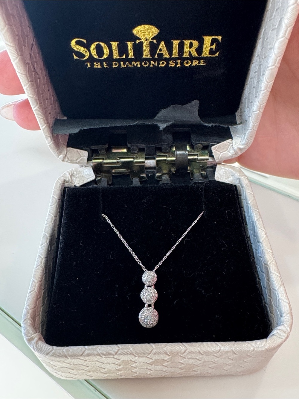 Solitaire Triple-Drop Pavé Pendant Necklace - Silver